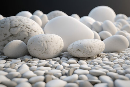 Background, white stones on a black background. AI generative. illustration in photorealistic style.の素材