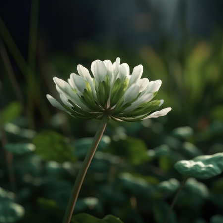 White clover flower close up. AI generative. illustration in photorealistic style.の素材