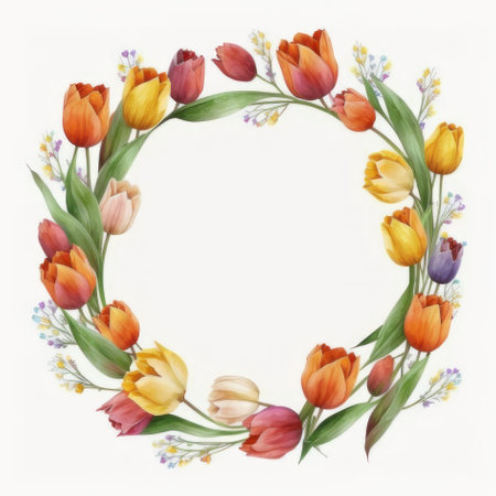 Frame of tulips in watercolor drawing style. AI generative. Frame for photos, invitations, postcards.の素材