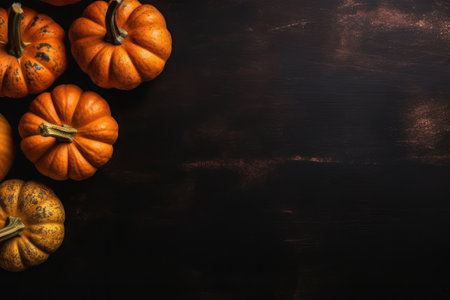 Pumpkins, autumn harvest, Halloween. background with copy space. AI generative. illustration in photorealistic style.の素材