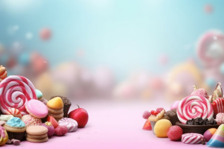 sweets. Background with copy space in the center. AI generative. illustration in photorealistic style.の素材