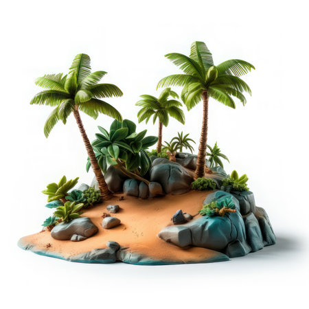 Tropical island on a white background, 3D. AI generative. Illustration in 3D render style.の素材