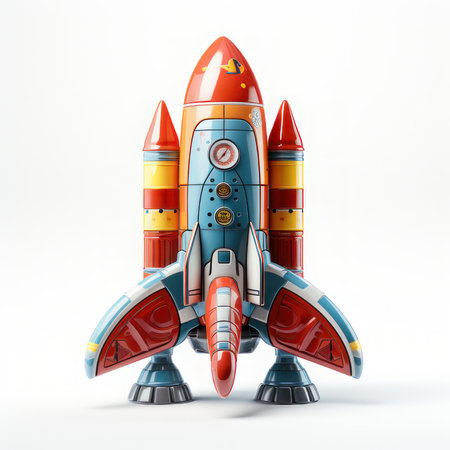 Rocket on a white background, 3D. AI generative. Illustration in 3D render style.の素材