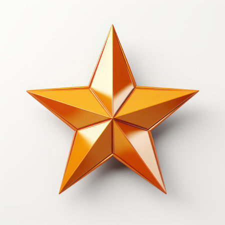 Yellow star on a white background, 3D. AI generative. Illustration in 3D render style.の素材