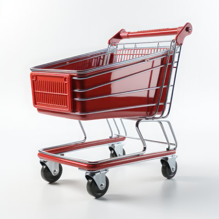 Shopping cart on a white background, 3D style. AI generative. Illustration in 3D render style.の素材