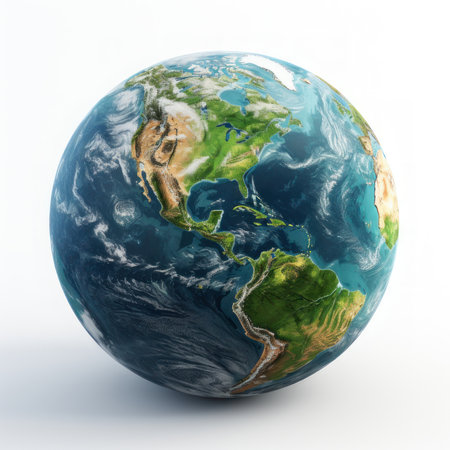 Planet Earth isolated on white background, 3D style. AI generative. Illustration in 3D render style.の素材