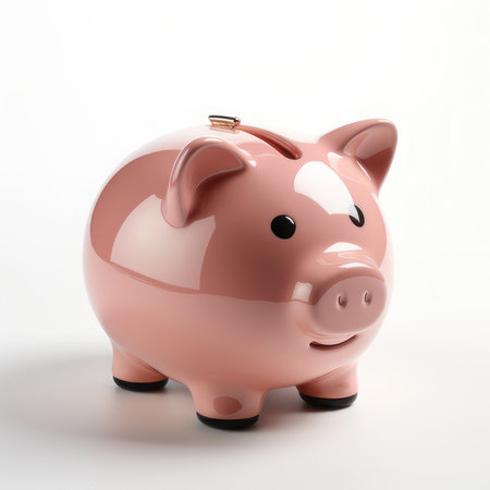 Pig piggy bank on a white background, 3D style. AI generative. Illustration in 3D render style.の素材