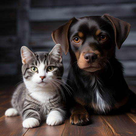 cat and dog. AI generative. illustration in photorealistic style.の素材