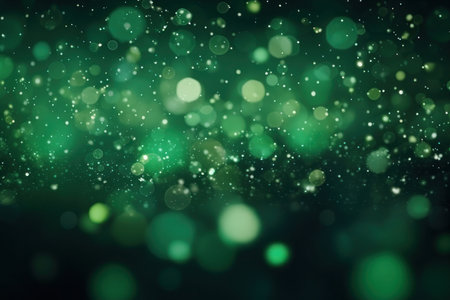 Abstract green background with bokeh and sparkles, holiday. AI generative. illustration in photorealistic style.の素材