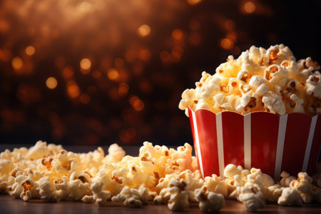Popcorn, background with copy space. AI generative. illustration in photorealistic style.の素材