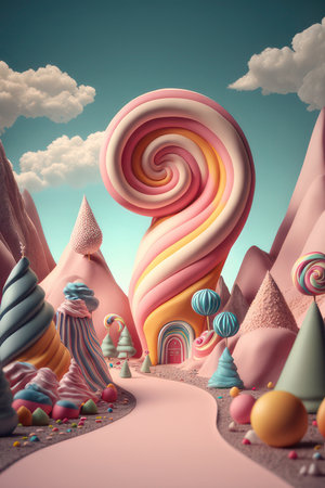 Candyland, magical land, vertical illustration. AI generative. illustration in photorealistic style.の素材