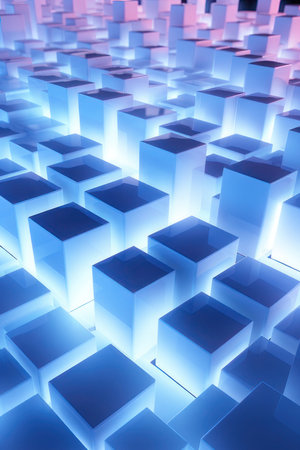 Abstract vertical background, neon cubes. Background for the site, application. AI generative. illustration in photorealistic style.の素材