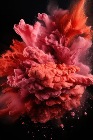 Abstract vertical background, splashes of powder paint on a black background. Background for the site, application. AI generative. illustration in photorealistic style.の素材