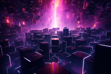 Abstract background, neon glowing dark cubes. background for the site. AI generative. illustration in photorealistic style.の素材