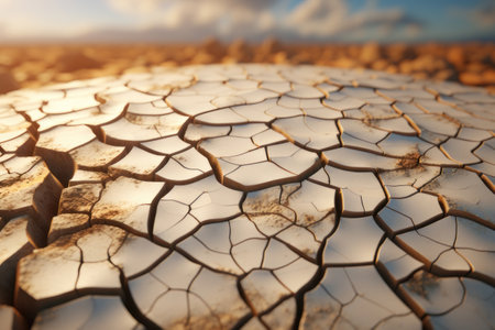 Dry earth with cracks, global warming, ecology. AI generative. illustration in photorealistic style.の素材