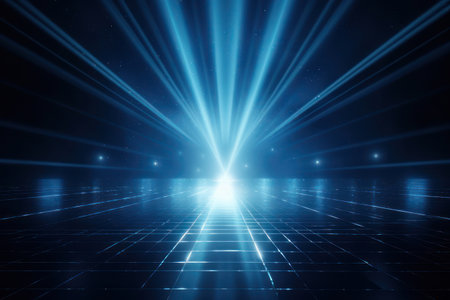 Background for advertising, stage and blue light. AI generative. illustration in photorealistic style.の素材