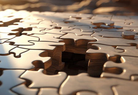 Puzzles, empty cells in the middle. AI generative. Illustration in photorealistic style.の素材