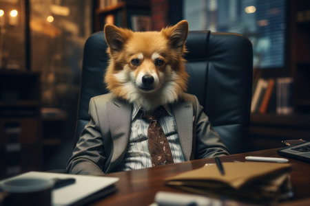 Dog boss, dog in a suit. AI generative. illustration in photorealistic style.の素材