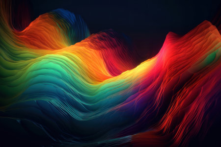 Abstract background, waves of colored rainbow paint. AI generative. Background for a website, application.の素材
