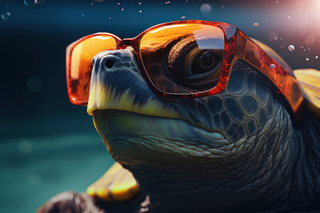 Turtle in sunglasses, summer. AI generative. Illustration in photorealistic style.の素材