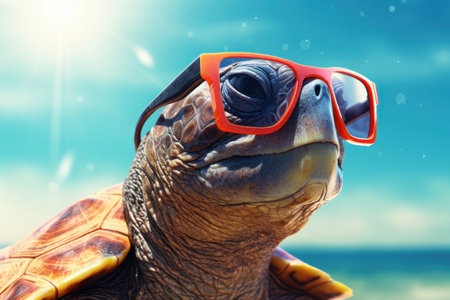 Turtle in sunglasses. AI generative. Illustration in photorealistic style.の素材