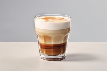 Cappuccino in a glass on a light background. AI generative. Illustration in photorealistic style.の素材