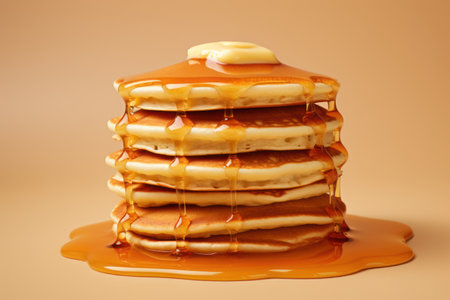 A stack of pancakes with honey and butter. AI generative. Illustration in photorealistic style.の素材