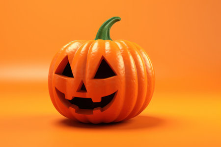 Halloween pumpkin on an orange background. AI generative. Illustration in photorealistic style.の素材