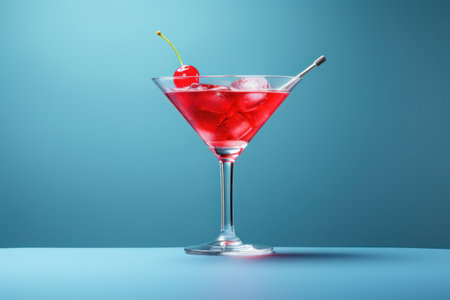 Pink cocktail on a blue background. AI generative. Illustration in photorealistic style.の素材