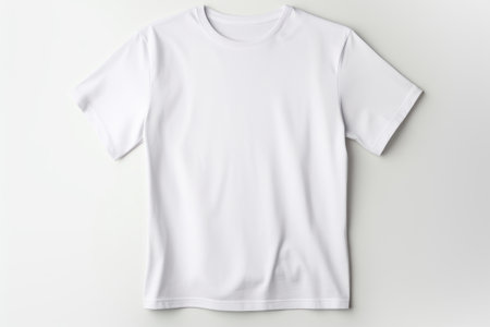 Mockup. White T-shirt on a white background. AI generative. Illustration in photorealistic style.の素材