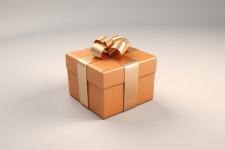 Orange gift with gold ribbon. AI generative. Illustration in photorealistic style.の素材