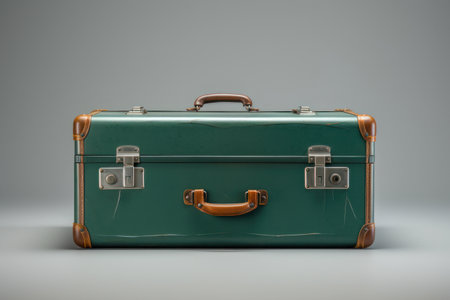Green suitcase on a dark gray background. Travel concept. AI generative. Illustration in photorealistic style.の素材