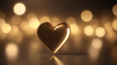 Horizontal background, wedding, Valentine's day. Golden bokeh in the shape of hearts and golden hearts. AI generative. Illustration in photorealistic style.の素材
