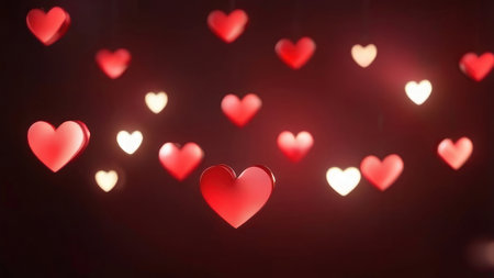 Horizontal background, wedding, Valentine's day. Red heart bokeh in the shape of hearts. AI generative. Illustration in photorealistic style.の素材