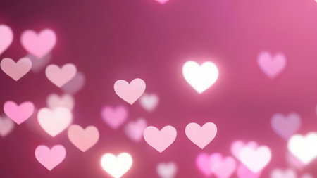 Horizontal background, wedding, Valentine's day. Pink bokeh in the shape of hearts on a pink background. AI generative. Illustration in photorealistic style.の素材