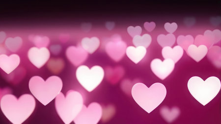 Horizontal background, wedding, Valentine's day. Pink bokeh in the shape of hearts. AI generative. Illustration in photorealistic style.の素材