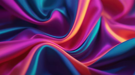 Abstract horizontal background. Multi-colored silk fabric, curves of fabric. AI generative. Illustration in photorealistic style.の素材