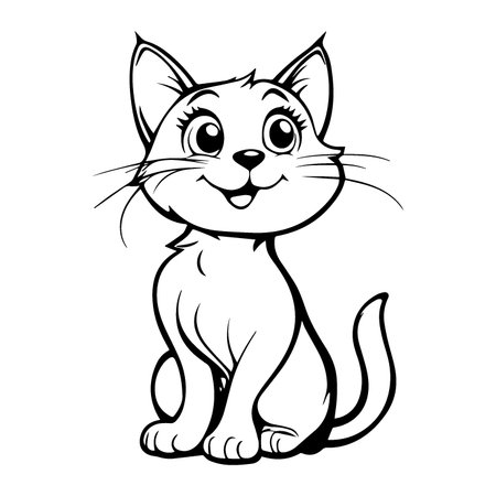 Coloring for children, cat. Black outline on white background. Vector illustration.のイラスト素材