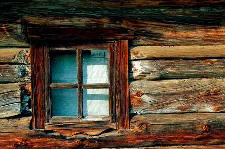 Detail of a window of a typical ukrainian antique houseの写真素材