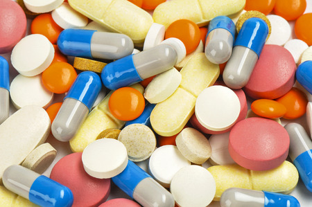 Many colorful medicines. Background or texture