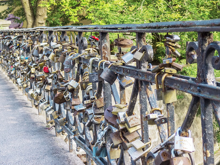 bridge with padlocks of love in Vilniusのeditorial素材