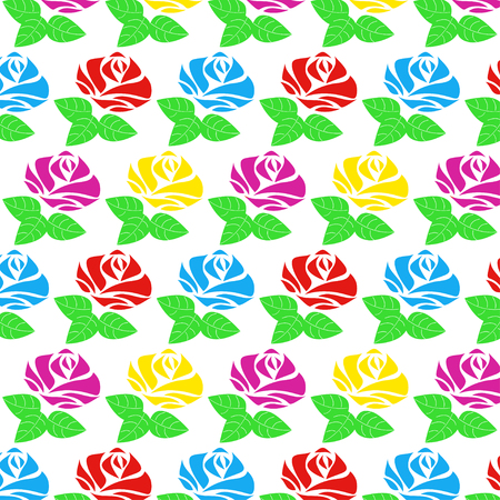 pattern red roses with green leaves on white background vector illustrationの写真素材