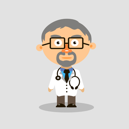 doctor in white coat with stethoscope glasses on a gray background vectorのイラスト素材