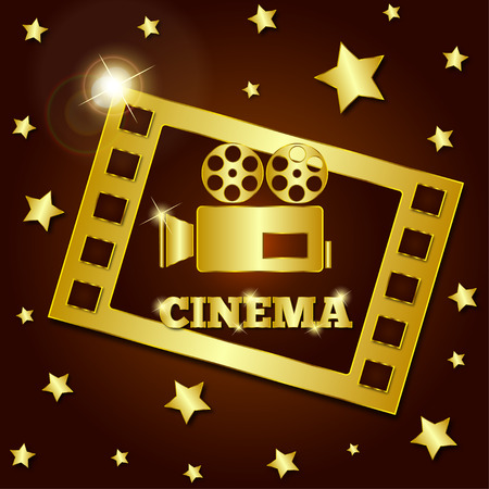 retro gold camera movie film stars vector illustrationのイラスト素材