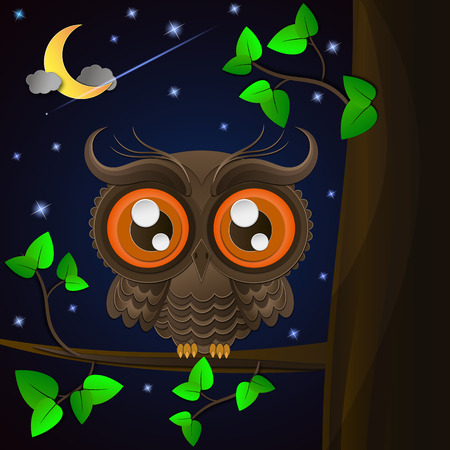 Owl and moon, nocturnal sky. illustrationのイラスト素材