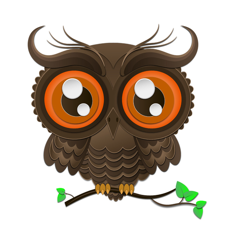isolated owl on a tree branch illustration high qualityのイラスト素材