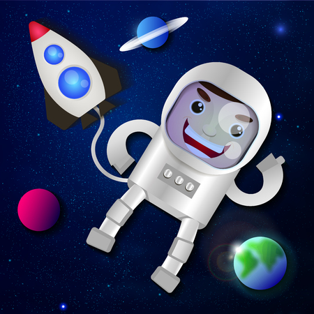 Astronaut in outer space concept vector illustration in flat style.のイラスト素材