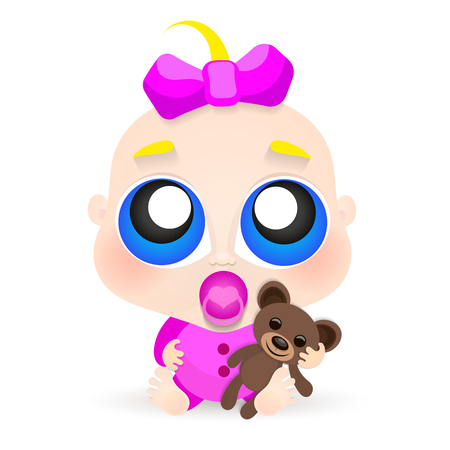 Sweet girl with blue eyes and a pacifier.Vector illustration.のイラスト素材