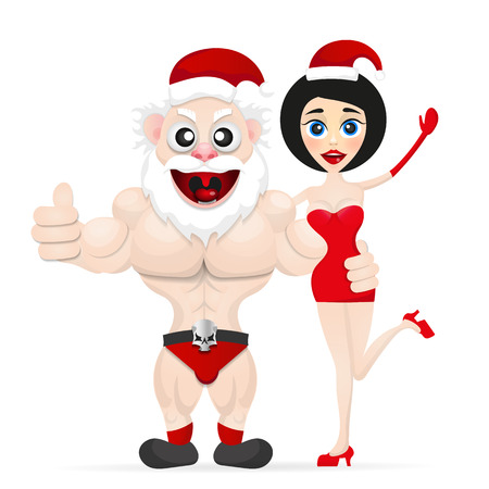 Funny Santa Claus and snow maiden happy new yearのイラスト素材