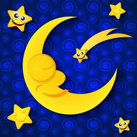Vector background with evening sky. Moon and stars in the clouds.のイラスト素材